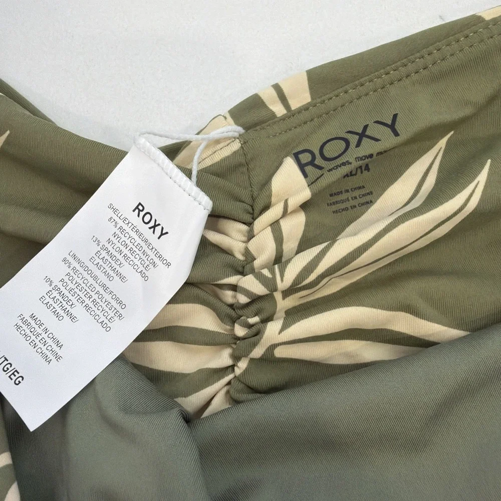 RoxyJuniors' Printed V-Waist Cheeky‎ Bikini Bottoms Classic Green XL NWT!